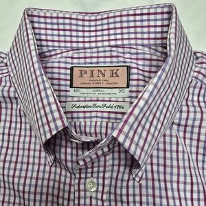 Thomas Pink Superfine Two Fold 170's Button Up Purple/Perwinkle Plaid Shirt 16.5